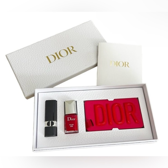 Dior - 3-Pc. Travel Set | Luggage Tag - 999 Red Satin Lipstick & Polish - NIB - Picture 3 of 14
